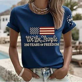 Independence Day American Anniversary Patriotic Women's T Shirt Print Graphic Letter American Flag Stylish Classic Casual Short Sleeve Crew Neck Regular Tops D
