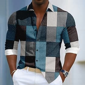 Homens Bloco de cor Retalhos Camisa Social camisa de botão Manga Longa Moda Casual Diário Ao ar livre Streetwear Primavera Outono Aberto para a Lateral Impress