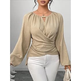Women's Blouse Ruched Plain Elegant Stylish Basic Long Sleeve Crew Neck Regular Tops Daily Streetwear Black Pink Wine Green Khaki Spring Fall