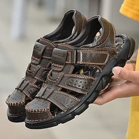 Men's Brown Faux Leather Outdoor Sandals – Durable and Comfortable with Adjustable Straps, Perfect for Outdoor Adventures, Summer Vacations, and Casual Wea