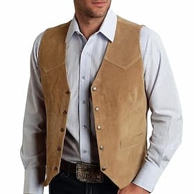 Men's Vest Gilet Suede Vest Vacation Daily Date Fashion Casual Spring   Fall Pocket Buttons Elastane Polyester Comfortable Plain Single Breasted One-button V N