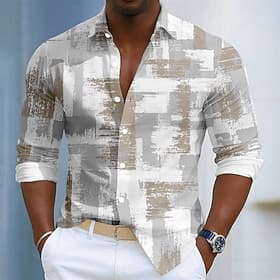 Per uomo Motivo Geometrico Arte astratta Camicia Camicia con Bottoni Manica Lunga Moda Casual Quotidiano All'aperto Abbigliamento casual alla moda Primavera Au