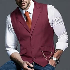 Hommes Gilet Occasionnel Quotidien Affaires Mode Affaires Toutes saisons Avec Poches TR Mode Couleur Unie Simple Boutonnage Cranté Coupe sur mesure Noir Rouge