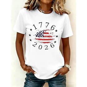 Independence Day American Anniversary Patriotic Women's T Shirt Print Graphic Flag Stylish Classic Casual Short Sleeve Crew Neck Round Neck Regular Tops Daily