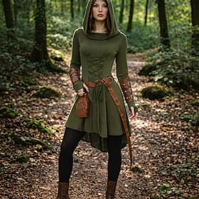 Set Retro Vintage Mittelalterlich Renaissance Kleid Rüstung Taillengürtel mit Zubehör langarm Fee Kostüm Damen Halloween Karneval Maskerade Renaissance-Messe R