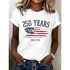 Independence Day American Anniversary Patriotic Women's T Shirt Print Graphic Flag Letter Stylish Classic Casual Short Sleeve Crew Neck Regular Tops Daily Blue thumbnail 3
