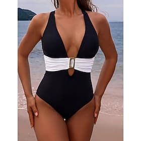 Femmes Maillots de Bain Une Pièce Monokini Maillot de bain Contrôle du ventre Taille haute Mince Dos nu Vacances Tenues de plage Couleur Unie Col Halter Sans m