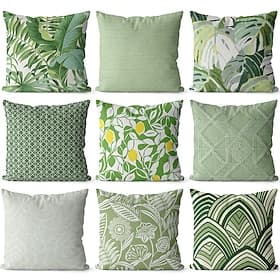 Nordic Green Plant Leaf Pattern Linen Throw Pillow Cover Decorative Cushion Cover for Sofa Bed Headboard Car and Nap Pillow Use