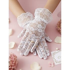 Women's Lace Polyester Gloves, Elegant Floral Sheer Design, Soft Lightweight Fit, Vintage Classic Style in Multiple Colors, Bridal Wedding Gloves for Evening P