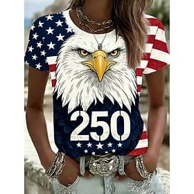Independence Day American Anniversary Patriotic Women's T Shirt Print Graphic National Flag Vintage Stylish Classic Short Sleeve Crew Neck Regular Tops Daily W
