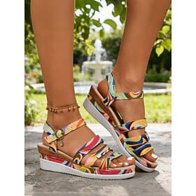 Women's Colorful Platform Sandals - Stylish Strappy Sandals with Adjustable Buckle  Wedge Heel, Perfect for Summer Vacations and Casual Everyday Wear