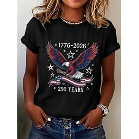 Independence Day American Anniversary Patriotic Women's T Shirt Print Graphic Letter American Flag Vintage Stylish Classic Short Sleeve Crew Neck Long Tops Dai