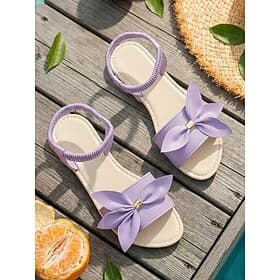 Women's Purple Bow Flat Sandals - Sweet Casual Summer Style Open Toe Slip-On Shoes for Women, Lightweight Sandals for Vacation, Beach, Poolside, Travel and Dai