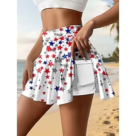 Onafhankelijkheidsdag Patriottische Vrouwen Tennisrok Mode Casual Mini Hoge Taille Rokken Grafische Rekbaar Dagelijks Strand Blauw Geel Roze Rood Zomer 95% Pol