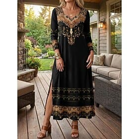 Women's Midi Dress Vintage Dress T Shirt Dress Tee Dress Boho Dress Elegant Retro Casual Daily Vacation Slim Plain Long Sleeve Crew Neck Black Winter Autumn