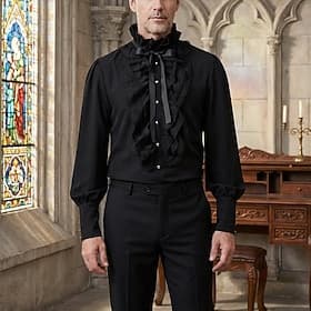 Victorian Medieval Renaissance Shirt Long Sleeves Prince Gentleman Nobleman Solid Color Fancy Dress Women's Fantasy Royal Steampunk Halloween Carnival Masquera