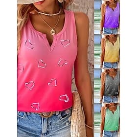 Women's Blouse Print Ombre Heart Casual Sleeveless V Neck Regular Tops Daily Holiday Going out Black Yellow Pink Purple Green Summer Spring