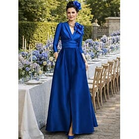 A-Line Mermaid Trumpet Sheath Column Floor Length Wedding Guest Dress Formal Dresses Evening Gown Mother of the Bride Dress 3/4 Length Sleeve Half Sleeve V Nec