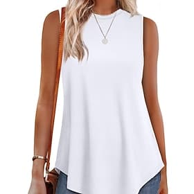 Women's Blouse Print Plain Active Casual Sleeveless Crew Neck Regular Tops Daily Holiday Going out Blue Black White Pink Royal Blue Summer Spring