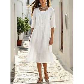 Femmes Robe Midi Robe fourreau Robe Blanche Robe Décontractée Robe évasée Basique Occasionnel Quotidien Extérieur Coupe Ample Uni Manche Courte Col ras du cou
