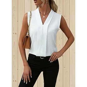 Women's Blouse Patchwork Plain Elegant Stylish Modern Sleeveless V Neck Regular Tops Daily Holiday Going out Black White Yellow Red Khaki Summer Spring