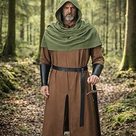 Set Retro Vintage Medieval Renaissance Accessories Shawls Tunic with Accessories Long Sleeves Viking Ranger Fancy Dress Men's Halloween Carnival Masquerade Ren