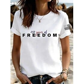 American Independence Day Women's T Shirt Print Graphic Letter American Flag Vintage Stylish Classic Short Sleeve Crew Neck Regular Tops Daily Black White Summ