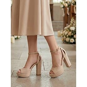 Women's Nude Platform High Heel Sandals, Chunky Block Heel Elegant Shoes for Wedding Guests at City Weddings