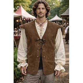 Médiéval Renaissance Veste Pirate Chevalier Viking Déguisement Homme Viking Pirate Halloween Carnaval Performance LARP Foire de la Renaissance Adulte Gilet