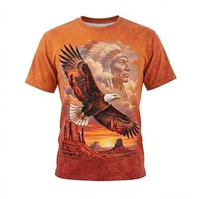 Native American Chief Bald Eagle Sunset Desert 3D Graphic T Shirt Mens Western Vintage Orange Tee Top Clothing Apparel S M L XL XXL XXXL