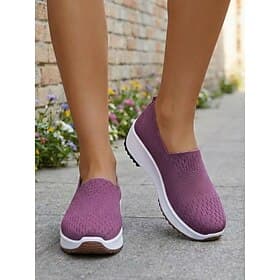 Women's Purple Breathable Knit Slip-On Sneakers - Lightweight Walking Shoes for Daily Walking, Travel, Work, Shopping, Fitness  Everyday Wear