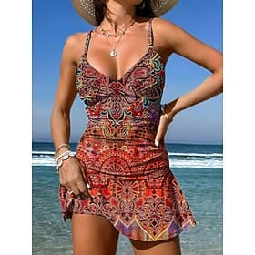 Women's Swimwear One Piece Skirt Swimsuit Elegant Vacation Graphic Geometric V Neck Sleeveless Bathing Suits