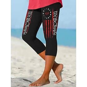 Independence Day PatrioticWomen's Capri Pants Leggings Vacation Hawaiian Stylish Capris Medium WaistPants Graphic National Flag Print Comfort Stretchy Outdoor