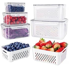 3 Pcs Transparent Plastic Food Storage Containers with Drain Basket, Microwave  Fridge Safe Produce Keeper Boxes for Kitchen Fruit  Vegetable Storage