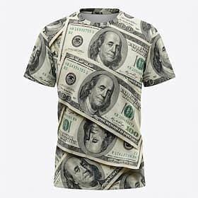 Herren Optische Täuschung 3D Geld T Shirt Kurzarm T-Shirt 3D-Druck Rundhalsausschnitt Hemd Übertrieben Designer Täglich Club Party Schwarz Weiß Gold Sommer Frü