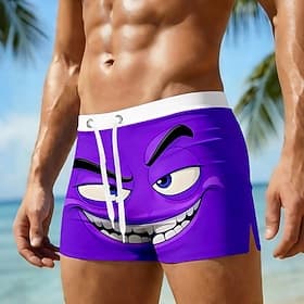 Per uomo Illusione ottica Divertente Faccia Sorridente Pantaloncini da mare Pantaloncini da Surf Costume nuoto a pantaloncino Misura del girovita medio Hawaian