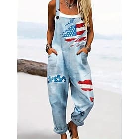Women's independence day Active National Flag Sleeveless Sleeveless Square Neck Pocket Print Daily Vacation Regular Fit Blue Summer