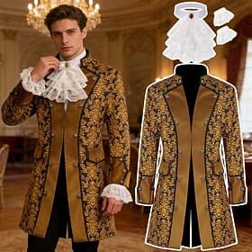 Rococo Medieval Renaissance Coat Fancy Costume Ruff Collar Long Sleeves Nobleman Royal Attire Fancy Dress Men's Fantasy Halloween Carnival Performance LARP Ren
