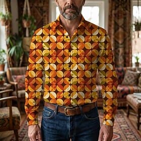 Retro Vintage 1970s Shirt Aloha Shirt Long Sleeves Hippie Geometric Fancy Dress Men's Masquerade Music Festival Party Daily Wear Adults' Shirt