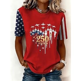 Independence Day American Anniversary Patriotic Women's T Shirt Print Graphic Flag Letter Stylish Classic Casual Short Sleeve Crew Neck Regular Tops Daily Blue thumbnail 2