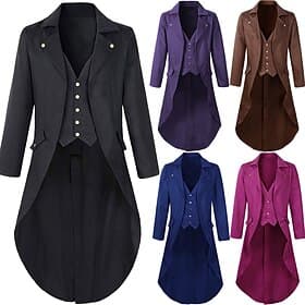 Retro Vintage Punk  Gothic Medieval Coat Tuxedo Tailcoat Ebenezer Scrooge Dickens Vampire Knight Ritter Elf Fancy Dress Men's Steampunk Christmas Halloween Per