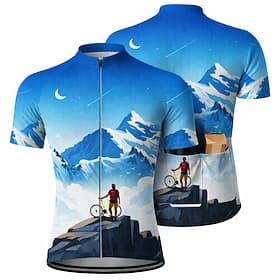 Hommes Maillot de cyclisme Maillot de descente Paysage Manche Courte Cyclisme Maillot T-shirt avec 3 poches arrière Résistant aux UV Séchage Rapide Avec Poches