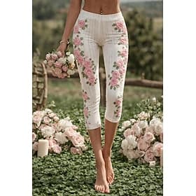 Women's Capri Pants Chinos Leggings Vacation Vintage Streetwear Calf-Length High Waist Floral Graphic Printing Comfort Soft Comfortable Stretchy Daily Outdoor