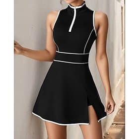 Women's Patchwork Petit Tennis Dress Tennis Dress with Shorts Sports Dress Sleeveless Zip Up Pocket Elastic Sweat-Wicking Breathable Tennis Running Fitness Hig