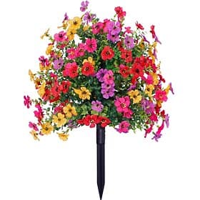24 Inch Artificial Flower Stake Outdoor Decor Violet  Boxwood Topiary Ball Trees Multi-Color Garden Stakes for Yard  Lawn, No Fade Heavy Duty Plastic, All Seas