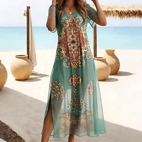 Per donna Costumi da bagno Intero Copricostume Rashguard Costumi da bagno Vestiti Costume da bagno Elegante Vacanza Floreale Grafico Scollo a V Maniche Corte C