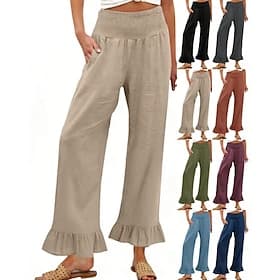 Femmes Pantalons Pantalon décontracté Droit Mode Streetwear Basique Longueur complète Taille haute Uni Avec Poches Taille Élastique Confortable Non Elastique Q