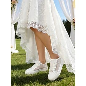 Women's White Lace Platform Wedding Sneakers – Romantic Bridal Shoes for Outdoor Garden Weddings