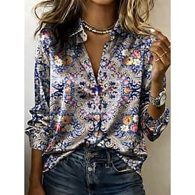 Women's Shirt Graphic Geometric Paisley Bohemia Vintage Stylish Long Sleeve Shirt Collar Regular Tops Daily Holiday Blue Summer Spring