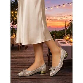 Women's Sheer Floral Pattern Ballet Flats with Gold Accents – Comfortable Stylish Shoes for Vacation Dinners and Summer Evenings